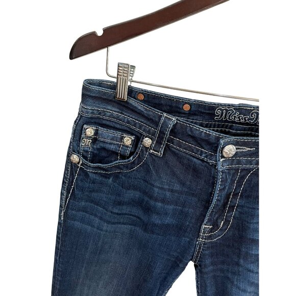 Miss Me Womens Bootcut Jeans Size 29 Distressed Blue Denim With Embellished Pock - Picture 3 of 10